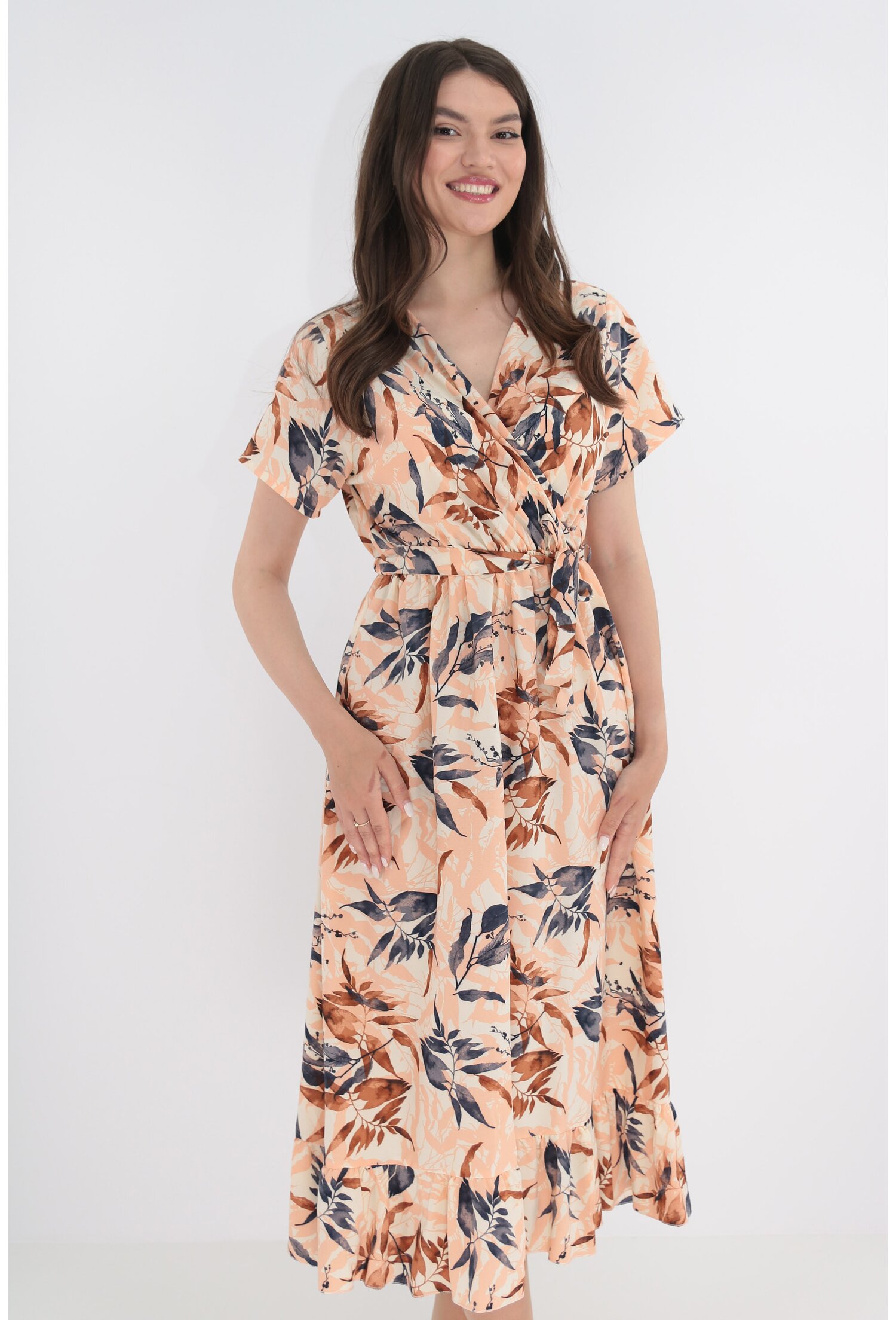 Rochie lejera roz cu print floral multicolor - Rochii-Dama.ro