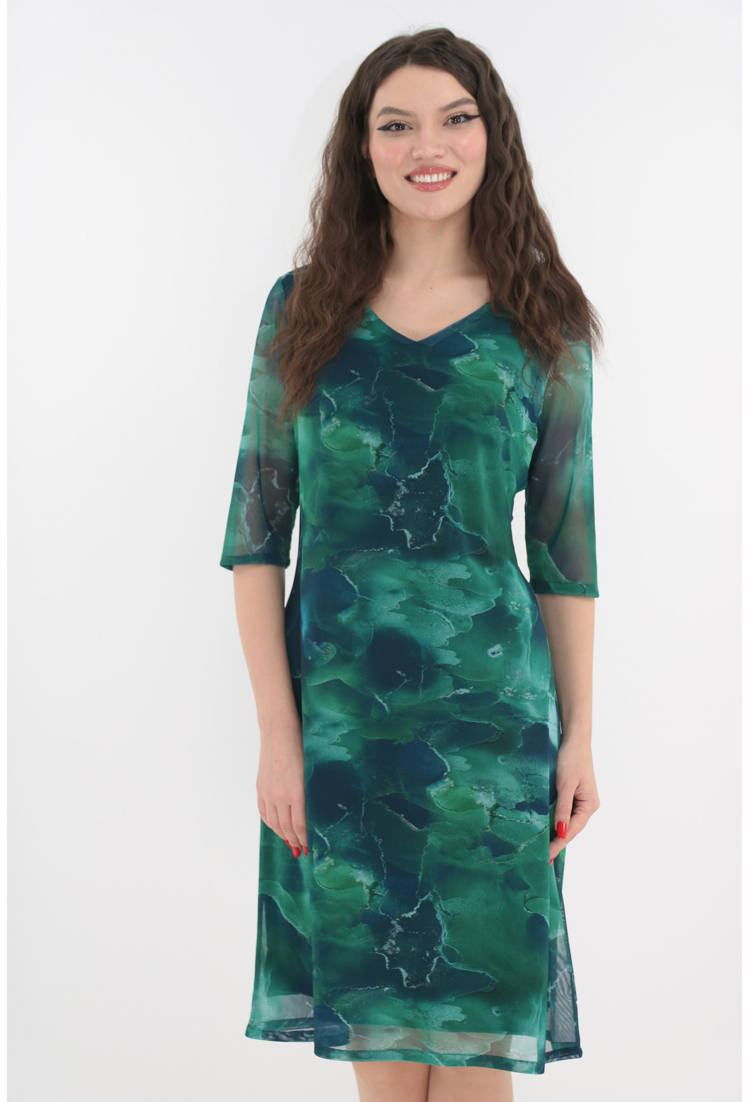 Rochie lejera verde cu print abstract albastru