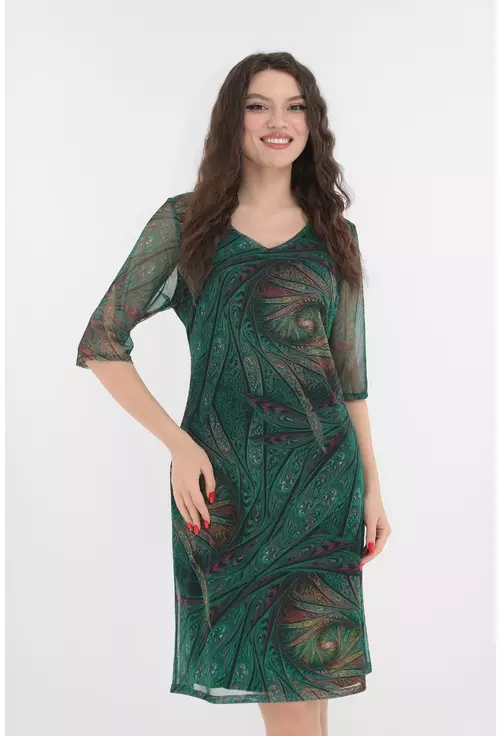 Rochie lejera verde cu print abstract multicolor