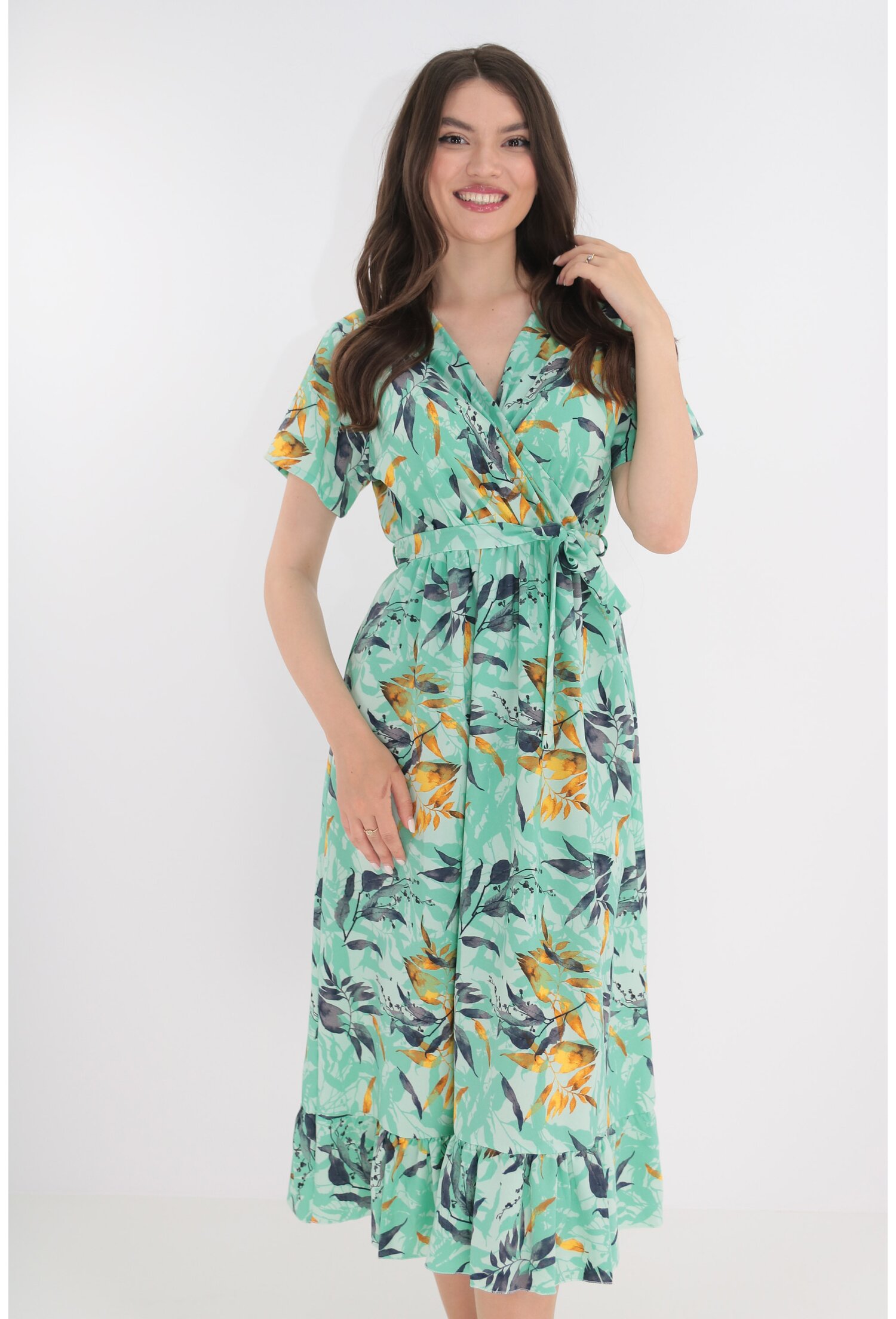 Rochie lejera vernil cu print floral multicolor - Rochii-Dama.ro