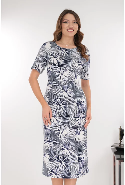 Rochie midi alba cu print floral violet