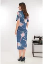 Rochie midi albastra cu print abstract rosu