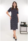 Rochie midi bleumarin cu print floral rosu