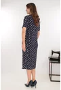 Rochie midi bleumarin cu print floral rosu