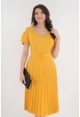 Rochie midi mustar din stofa plisata
