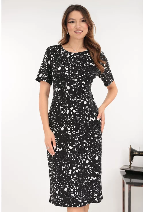 Rochie midi neagra cu imprimeu cu buline albe
