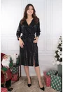 Rochie neagra de ocazie cu paiete si decolteu suprapus