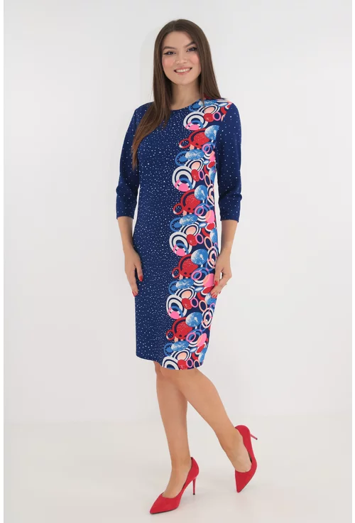 Rochie office albastra cu print abstract