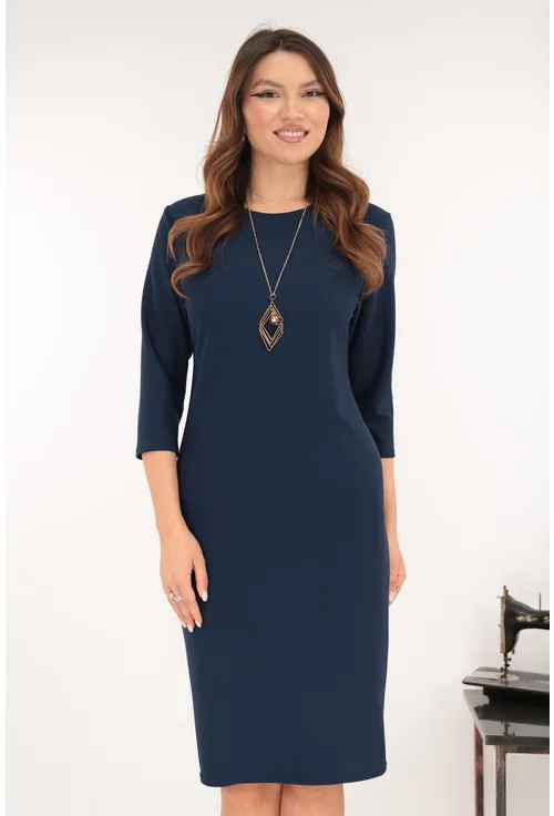 Rochie office bleumarin accesorizata cu lantisor
