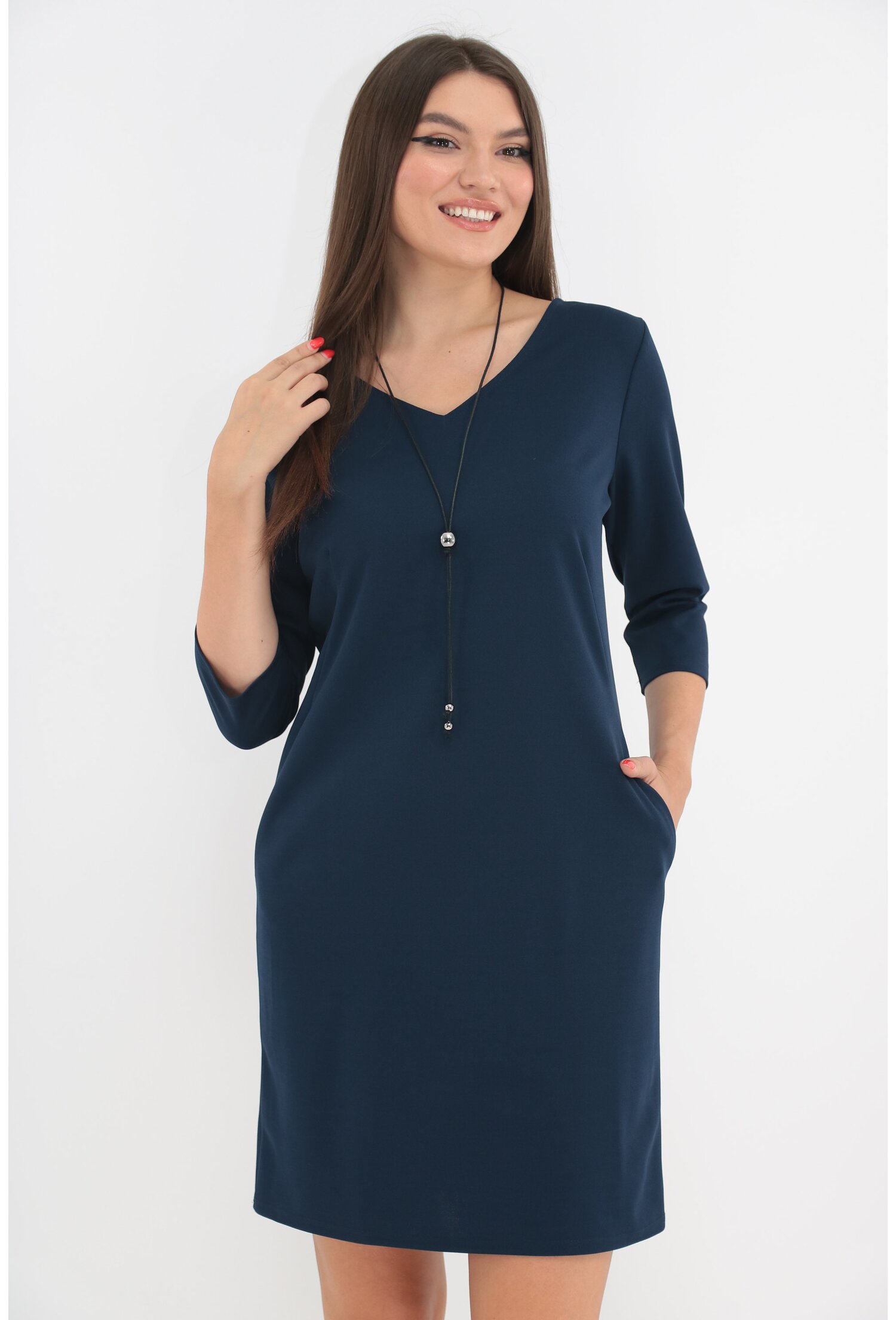 Rochie office bleumarin cu buzunare