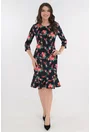 Rochie office bleumarin cu flori rosii