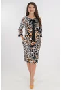 Rochie office cu animal print si esarfa neagra