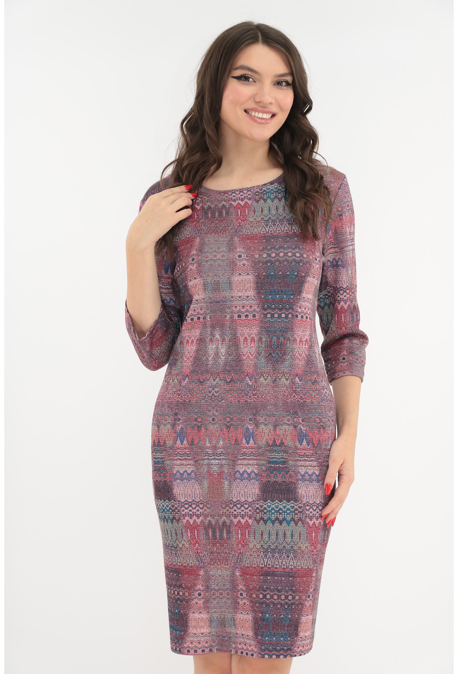 Rochie office cu imprimeu abstract multicolor