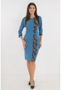 Rochie office din stofa albastra cu insertii florale