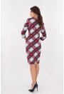 Rochie office gri cu romburi maxi rosii si bleumarin