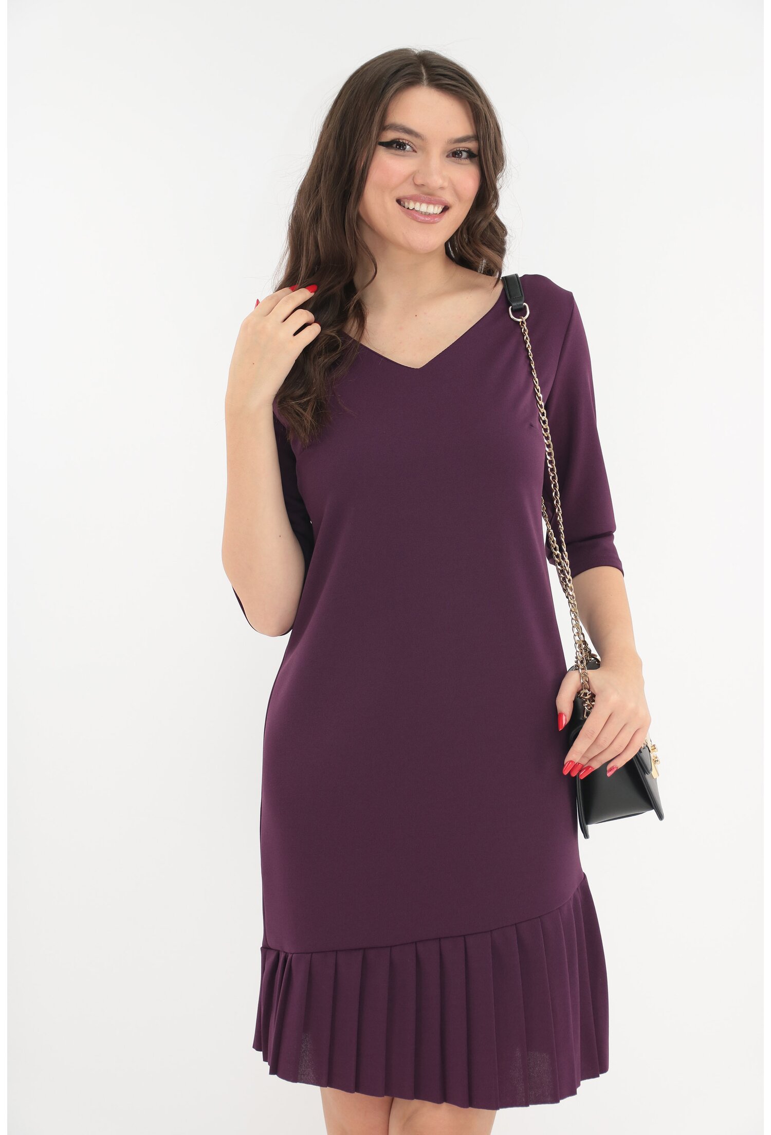 Rochie office mov cu volan plisat la tiv