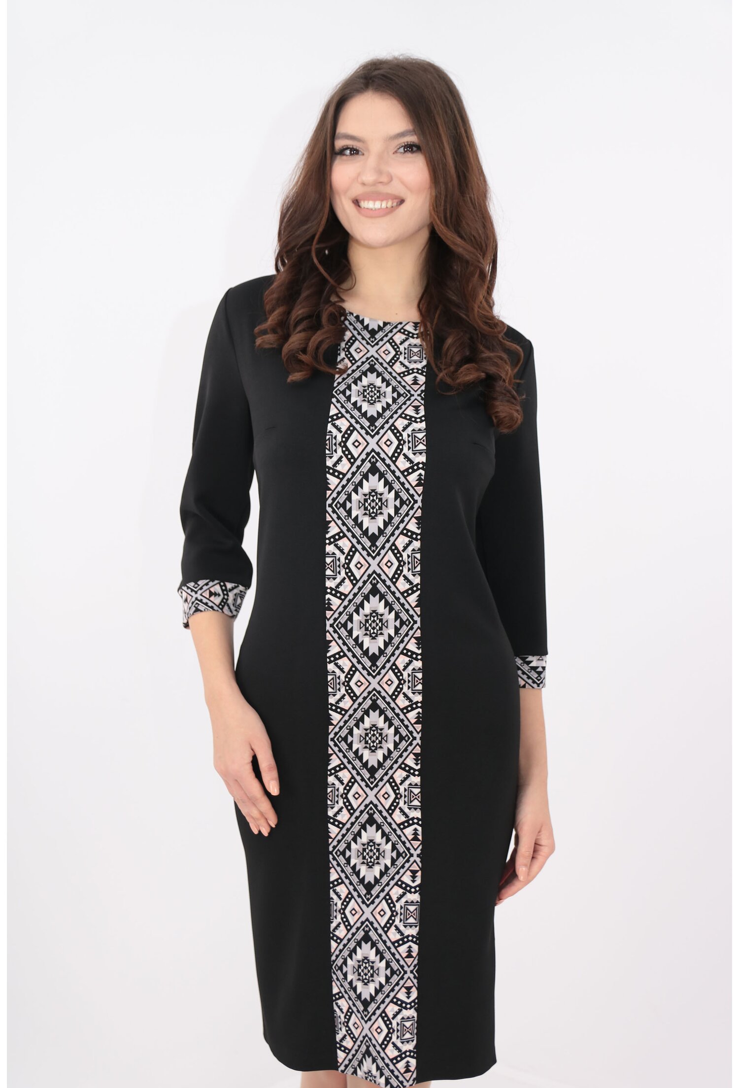 Rochie office neagra cu banda decorativa