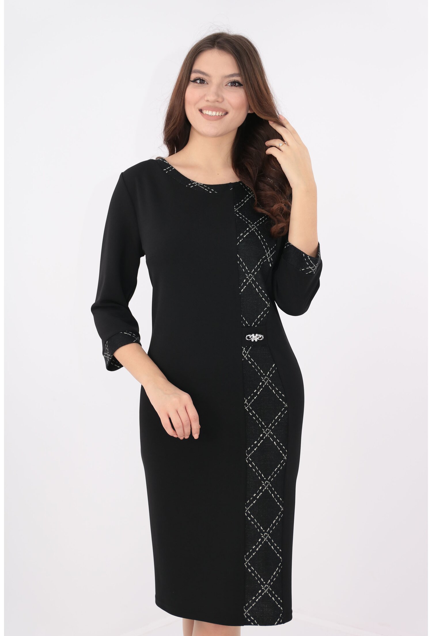 Rochie office neagra cu insertii in carouri fine