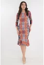 Rochie office orange cu imprimeu abstract