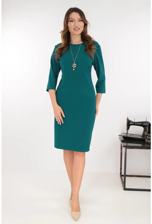 Rochie office turcoaz accesorizata cu lantisor