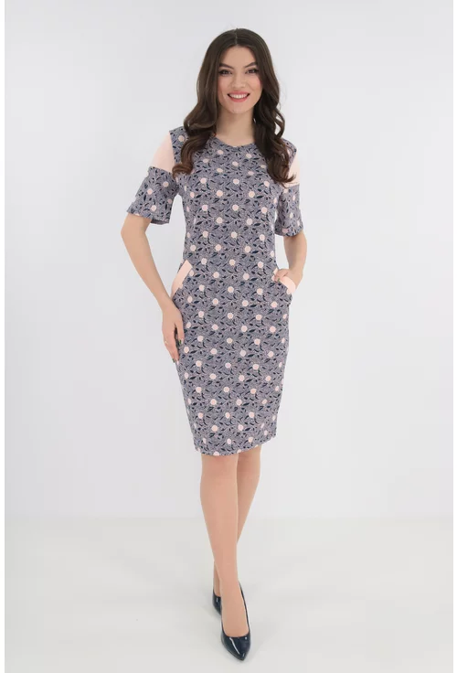 Rochie bleumarin cu buline roz