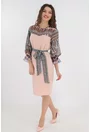 Rochie roz cu maneci din voal cu print abstract
