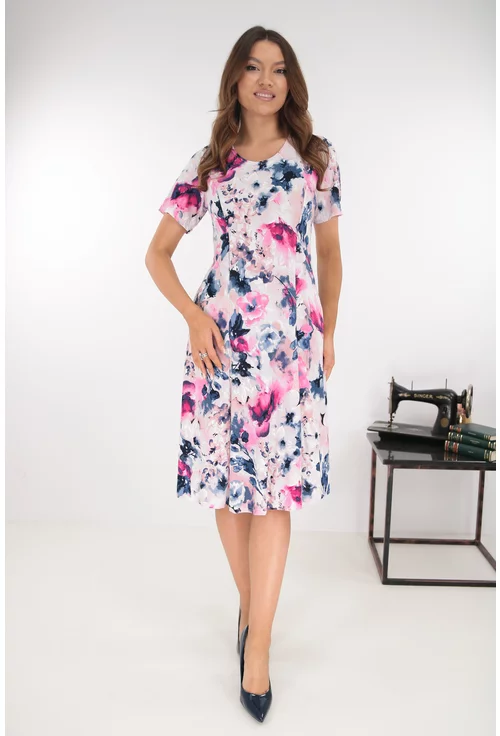 Rochie roz in clini cu flori albastre