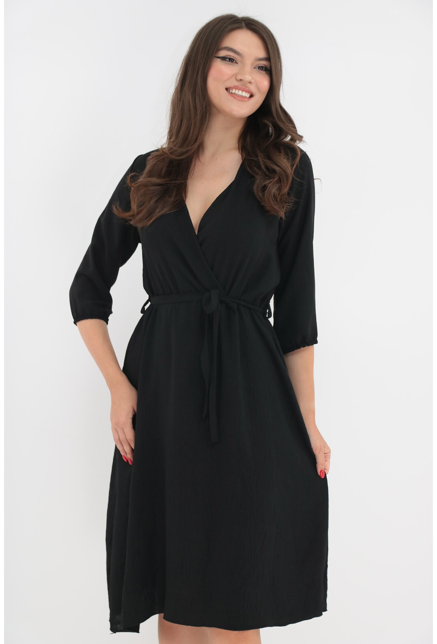 Rochie uni neagra cu decolteu parte peste parte