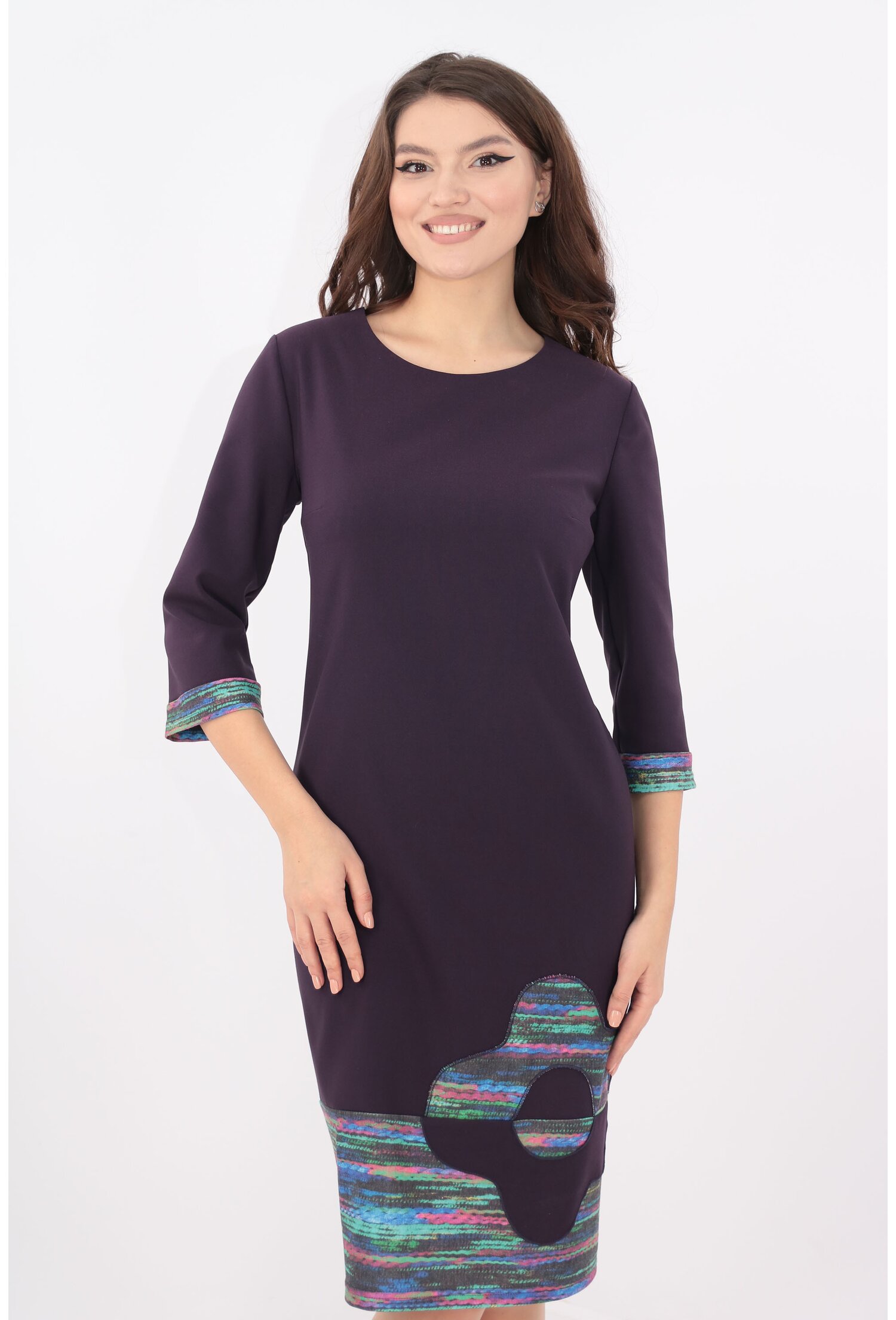 Rochie violet cu tiv multicolor si floare maxi