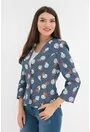 Sacou bleumarin cu print rosu-ivory