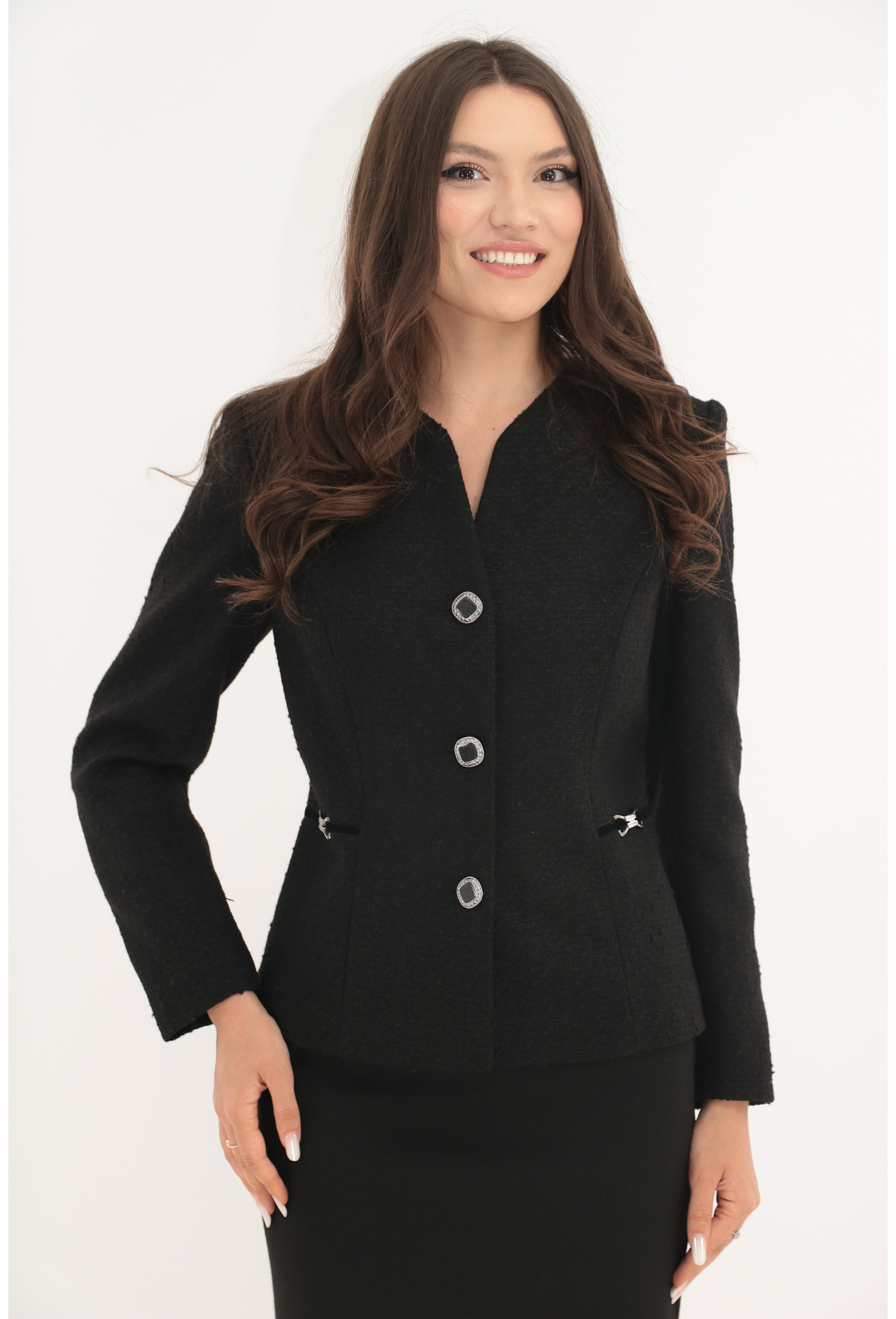 Sacou elegant din stofa bucle neagra