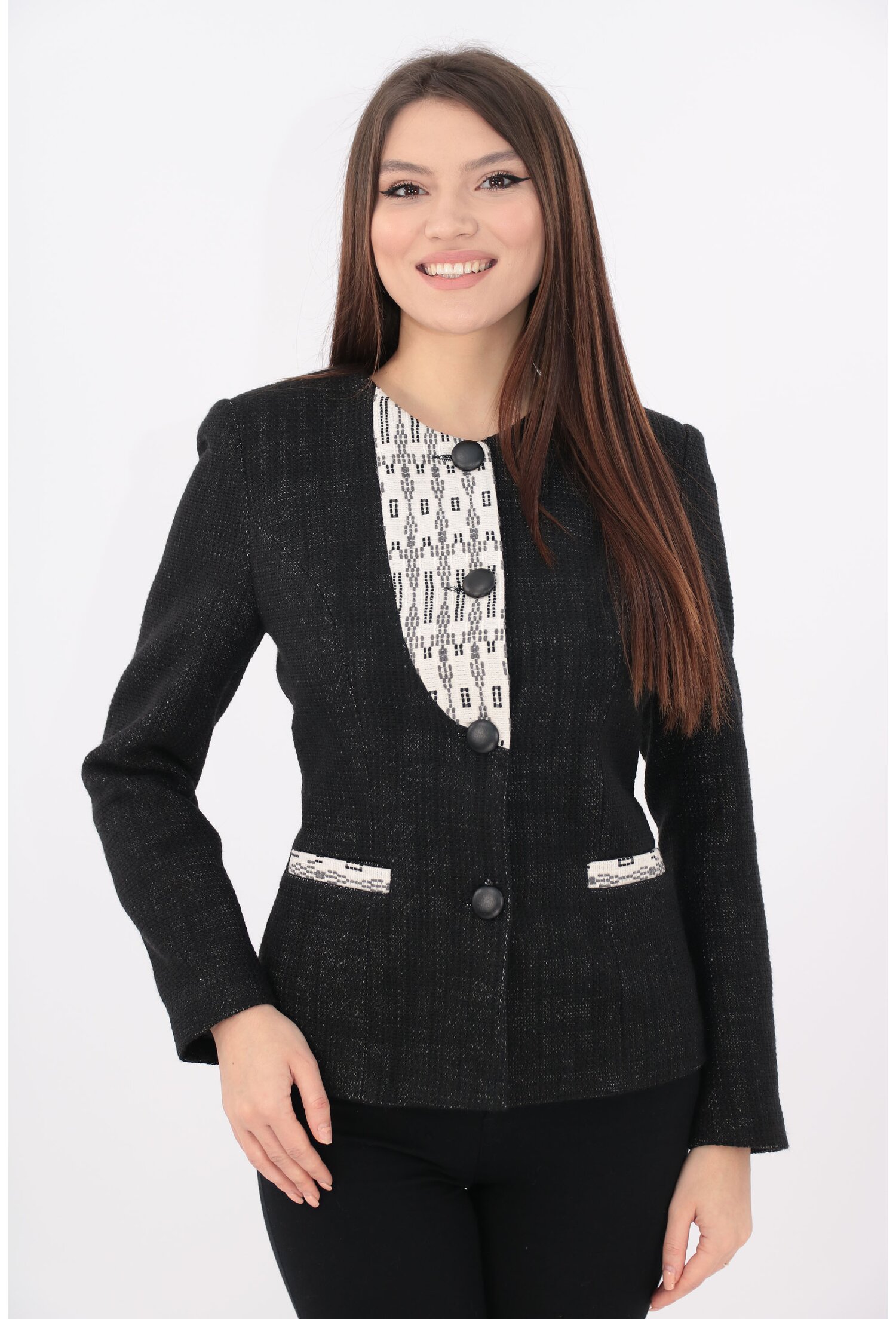 Sacou negru cu insertii ivory