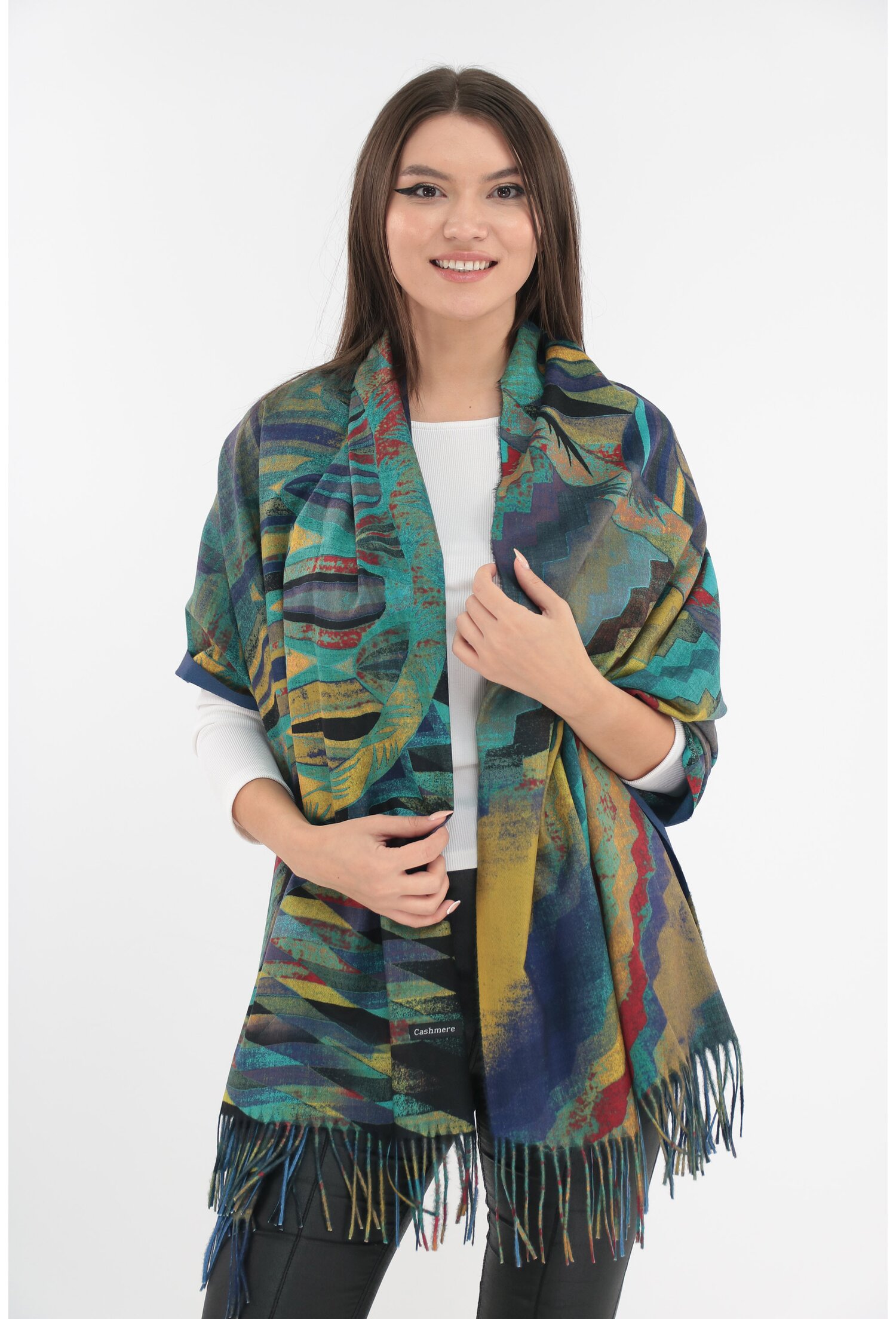 Sal din casmir cu imprimeu geometric albastru