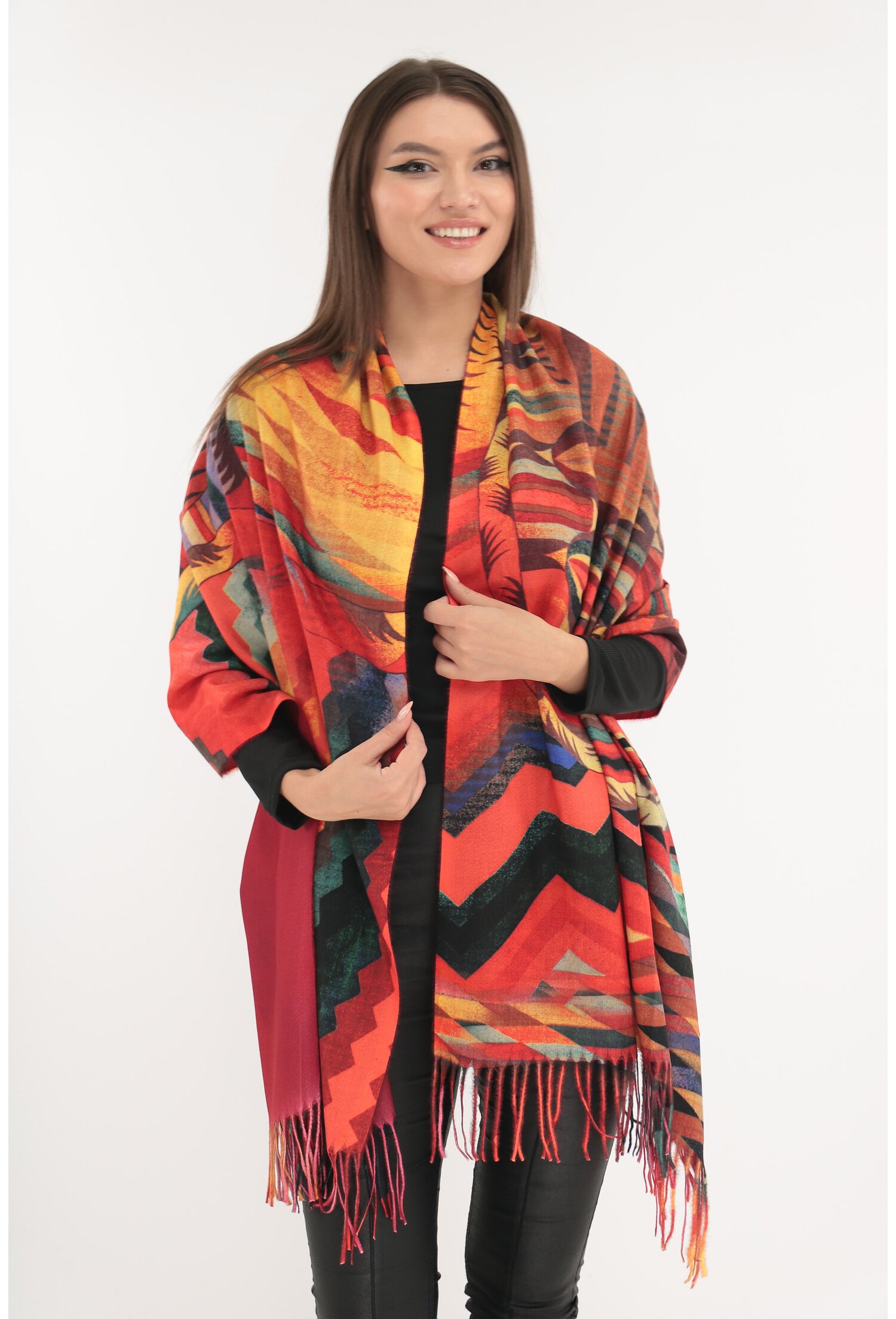 Sal din casmir cu imprimeu geometric rosu
