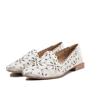 Balerini damă din piele naturală - 3515 Bej Box Perforat