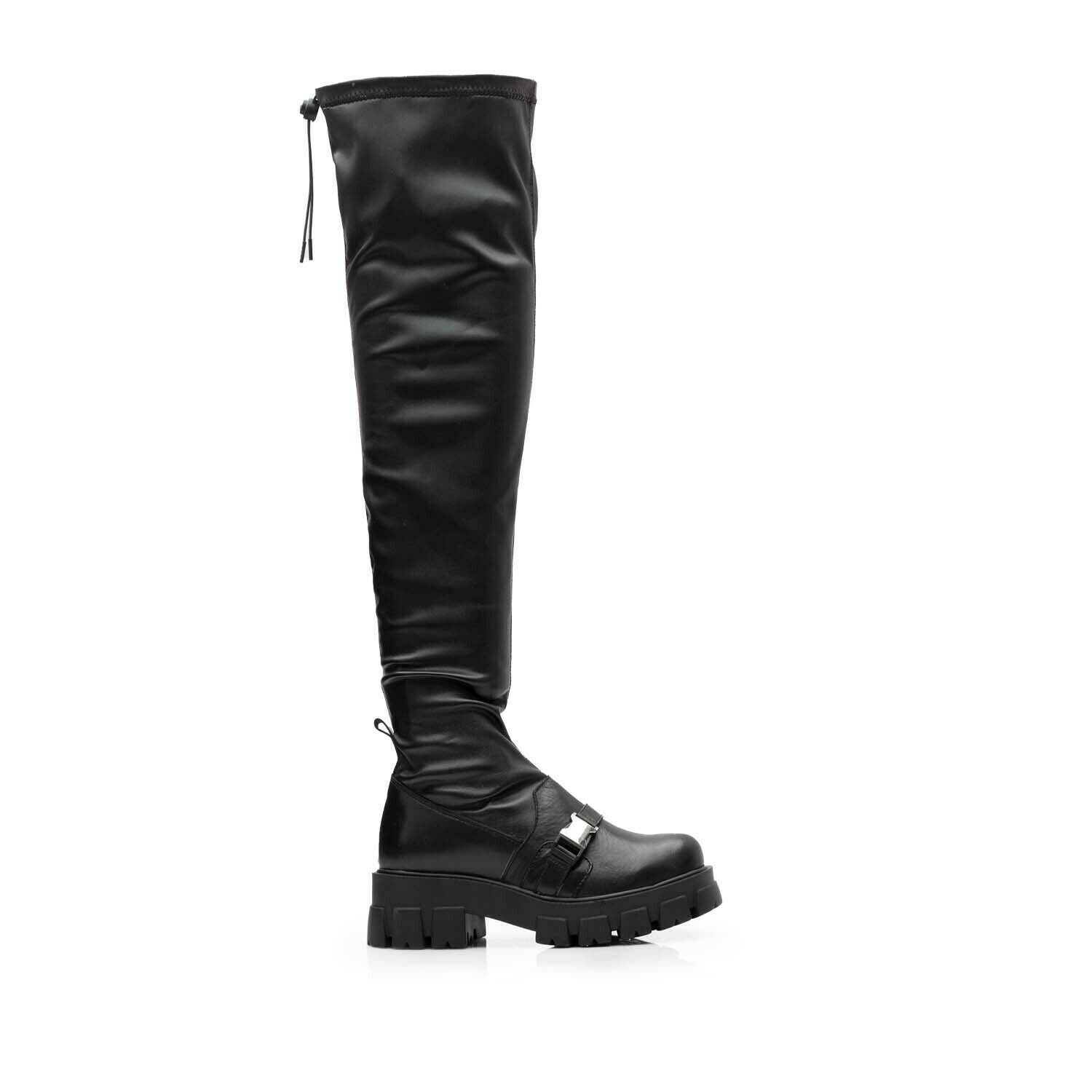 Cizme dama din piele naturala strech, Leofex - 343 Negru box