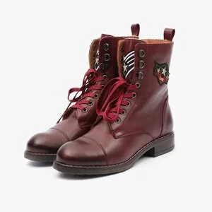 Ghete dama casual-military din piele naturala - 505 Visiniu Box