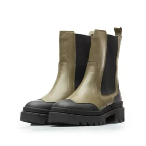 Ghete damă din piele naturală, Leofex - 411 Kaki Box