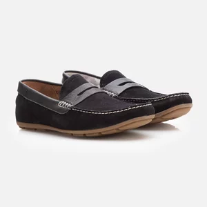 Mocasini bărbați din piele naturală, Leofex - 192 Negru Velur