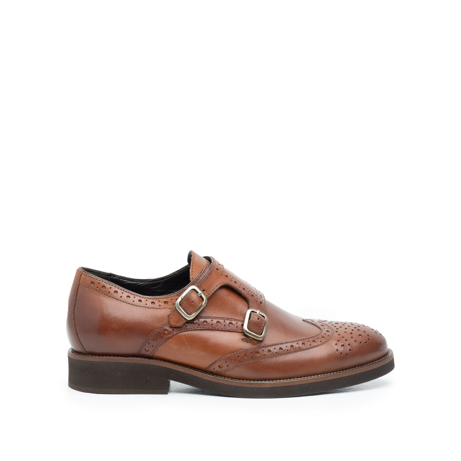 Pantofi barbaţi eleganţi cu 2 catarame Leofex -616 Cognac Box