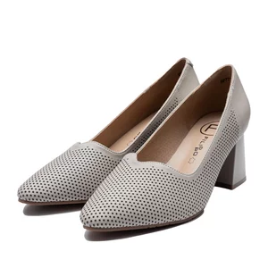 Pantofi casual cu toc damă din piele naturală - 3519 Taupe Închis Box Perforat