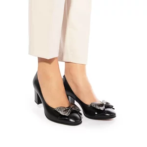 Pantofi casual cu toc damă, din piele naturală - 450/5 Negru Box