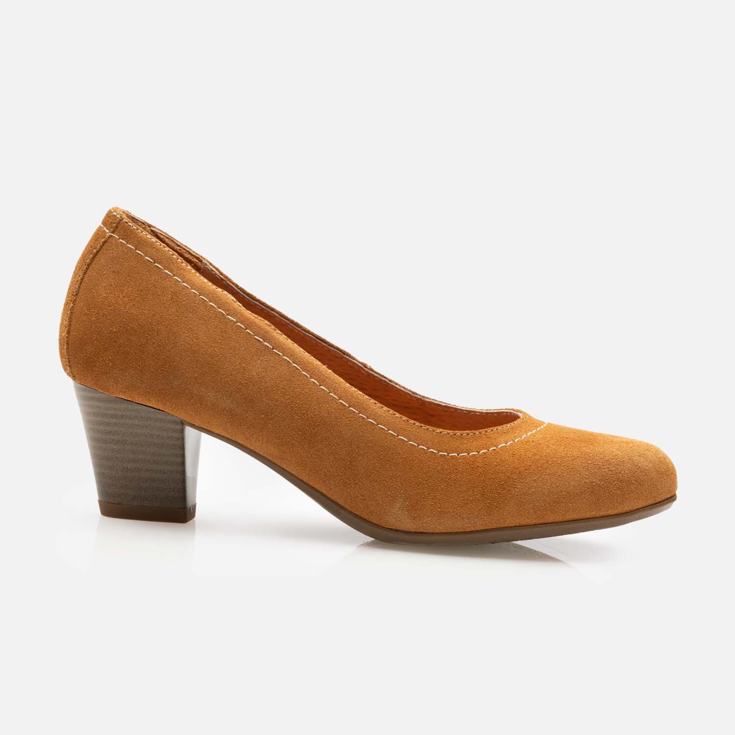 Pantofi casual cu toc dama din piele naturala - 022 cognac velur