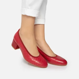 Pantofi casual cu toc damă din piele naturală, Leofex - 023 Roşu Box