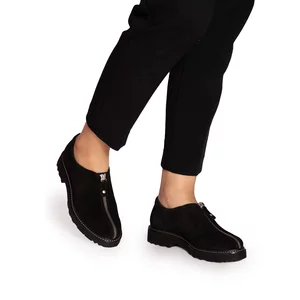 Pantofi casual dama cu fermoar din piele naturala,Leofex - 285-1 Negru velur