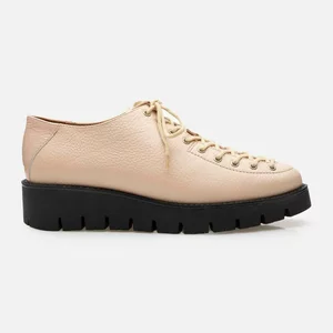 Pantofi casual dama cu siret pana in varf din piele naturala,Leofex - 036 Bej Box Presat