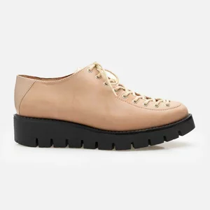 Pantofi casual dama cu siret pana in varf din piele naturala,Leofex - 036 Roz Box Lac
