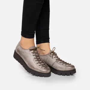 Pantofi casual dama cu siret pana in varf din piele naturala,Leofex - 036 Taupe Box Sidef