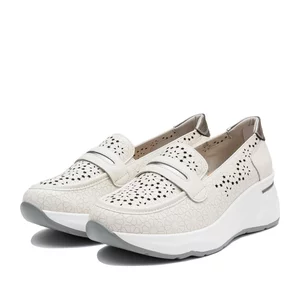 Pantofi casual damă din piele naturală - 4433 Bej Box Perforat
