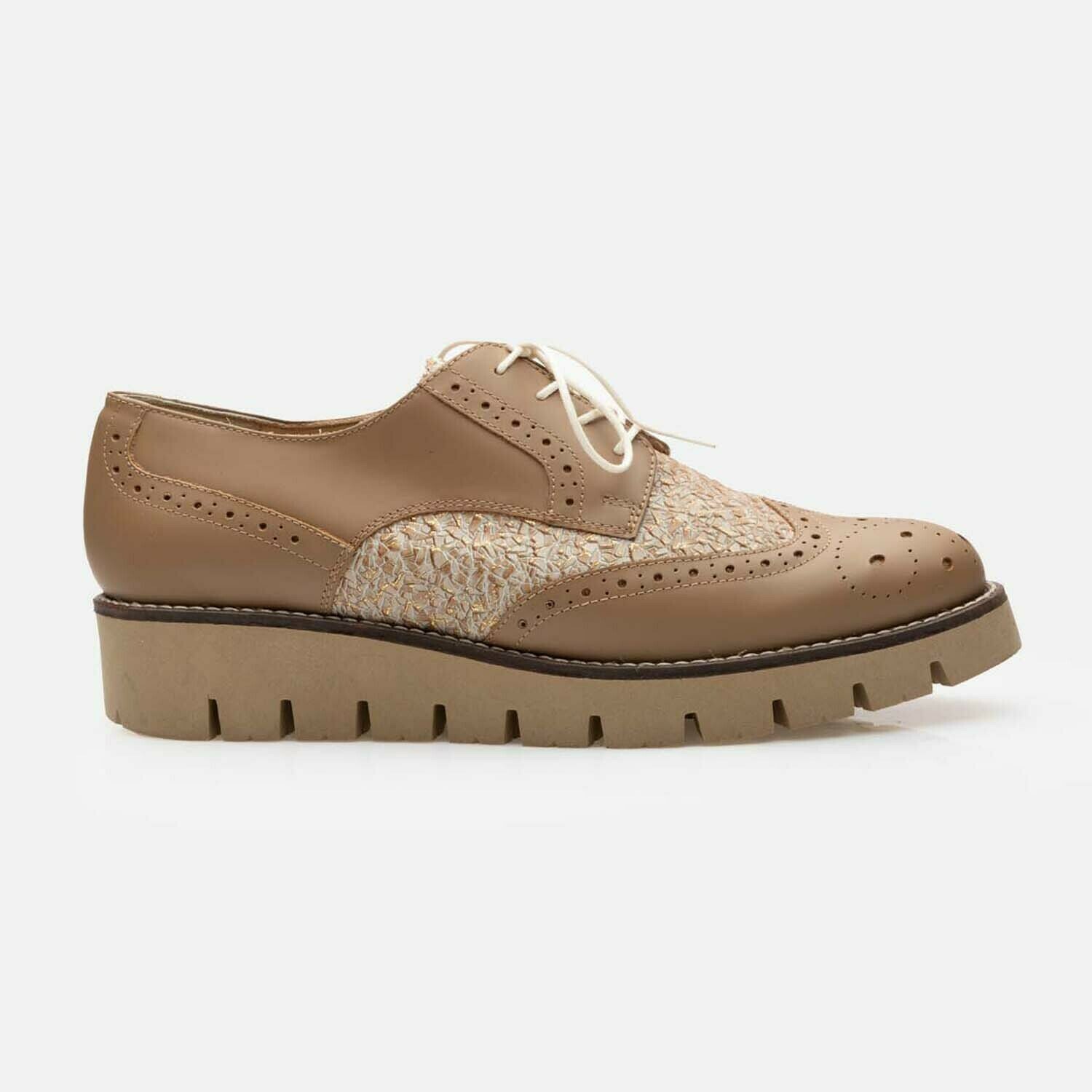 Pantofi casual dama din piele naturala, Leofex - 012-1 Taupe Auriu Box